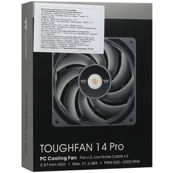  Вентилятор Thermaltake Toughfan 14 Pro 2шт (cl-f160-pl14bl-a), 140мм, 4-pin, 2000об/мин, 24.5 - 31.6 дБ, черный, Ret 