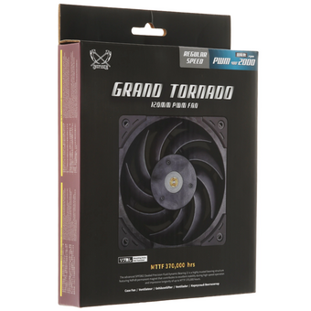  Кулер Scythe Grand Tornado 120 Black (GT1225FD20-P) (120x120x26mm, 4-pin PWM, 63.25CFM, 23.37dBA, 2000RPM) 
