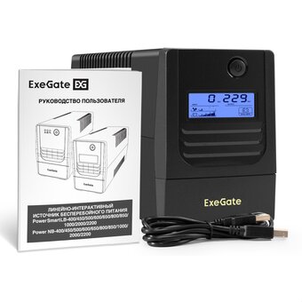  ИБП ExeGate Smart LB-500.LCD.AVR.2SH.USB (EX299495RUS) 500VA/300W, LCD, AVR, 2*Schuko, USB, батарея 12V 4.5Ah, Black 