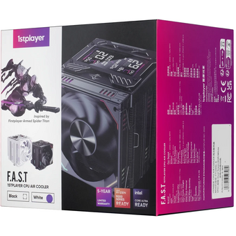  Кулер 1STPLAYER F.A.S.T. FT12DSL-6 White (FT12DSL-6-WH) / 6HPx6mm, dual tower, 275W TDP, 2x120mm ARGB fans, 600-2000 RPM, 57.56 CFM, 38.21 dBA 