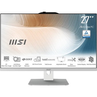  Моноблок MSI Modern AM272P 1MA-1493XRU (9S6-AF8242-1493) Full HD Core 3 100U 8Gb SSD500Gb Graphics без ОС GbitEth WiFi BT клавиатура мышь Cam белый 