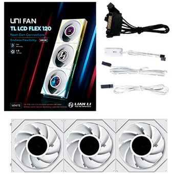  Комплект вентиляторов (3шт.) Lian Li Uni Fan TL LCD Flex 120 / G12TLLCD1F3W White (G9F.12TLLCD1F3W.R0) / 120x124x28мм (PWM, ARGB, 1900 об/мин) 