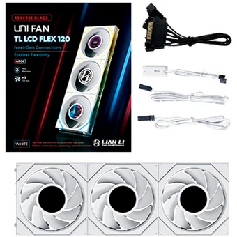  Комплект вентиляторов (3шт.) Lian Li Uni Fan TL LCD Flex 120 Reverse Blade / 12RTLLCD1F3W White (G9F.12RTLLCD1F3W.R0) / 120x124x28мм (PWM, ARGB) 