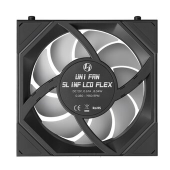  Вентилятор Lian Li Uni Fan SL Inf LCD Flex 120 / 12SLIND1F1B Black (G9F.12SLIND1F1B.R0) / 120x124x28мм (PWM, ARGB, 2600 об/мин (Max.), 33dBa) 