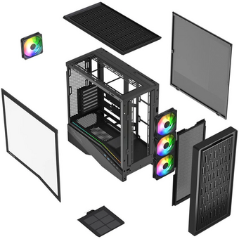  Корпус Powercase Intro ARGB (CJ235IB-A4), TG, Type-C, 4x 120mm ARGB PWM Fans, ARGB+PWM HUB, Nylon filters, чёрный, ATX 