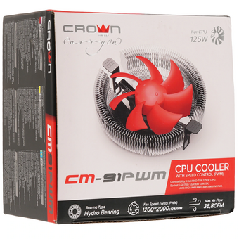 Кулер Crown CM-91PWM v2 (CM000003667) LGA115x/1200/1700/AM4/AM5 (90mm, 1200-2000rpm, 36.8CFM, 20dBa, TDP 125W) 