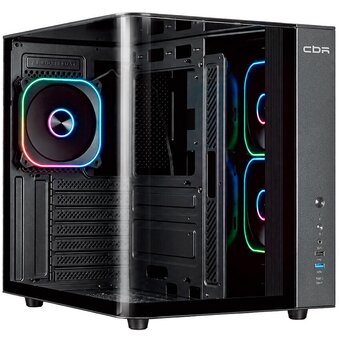  Корпус CBR Cube X860BK (PCC-ATX-X860BK-WPSU), без БП, ATX, 1*USB Type-C, 1*USB 3.0, 1*USB 2.0, HD Audio+Mic, 3*fans, Black 