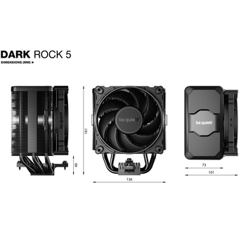  Кулер be quiet! Dark Rock 5 (BK035) (210W, 4-pin PWM, 161mm, Al/Cu, 6x6mm, 1x120mm, 55CFM, 29.8dBA, 2100RPM) 