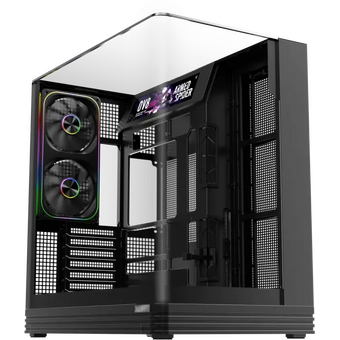  Корпус 1STPLAYER OV8S Black (OV8S-BK-1FP7R-3-1FP7-2-HUB3) / ATX BTF / 9.16" LCD display / 5x120mm ARGB fans hub 