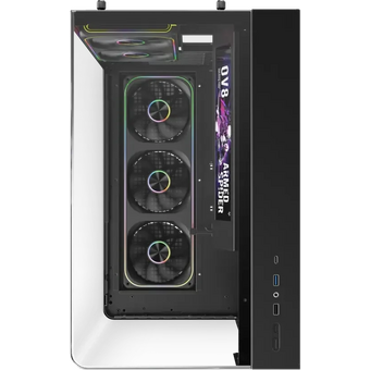  Корпус 1STPLAYER OV8S Black (OV8S-BK-1FP7R-3-1FP7-2-HUB3) / ATX BTF / 9.16" LCD display / 5x120mm ARGB fans hub 