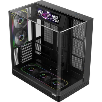  Корпус 1STPLAYER OV8S Black (OV8S-BK-1FP7R-3-1FP7-2-HUB3) / ATX BTF / 9.16" LCD display / 5x120mm ARGB fans hub 