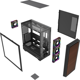  Корпус HSPD F760 (F760-TGBK-ARGB), без БП, Mid Tower, Black, TG, 0.5 SPCC, 4x120mm ARGB E-ATX, ATX, mITX 165/420/200mm 2x2.5" 