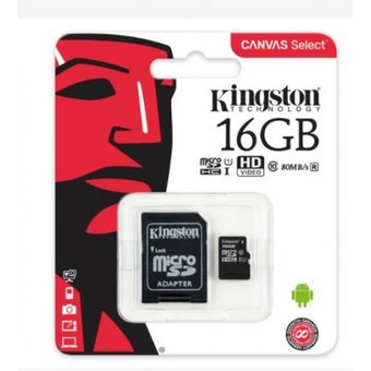  Карта памяти Kingston microSDHC 16GB Class 10 UHS-I U1 Canvas Select 80MB/s (SDCS/16GBSP) 