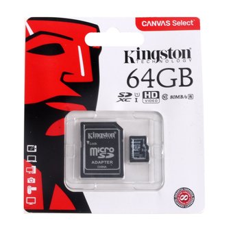  Карта памяти Kingston microSDXC 64GB Class 10 UHS-I U1 Canvas Select (SD адаптер) 80MB/s 