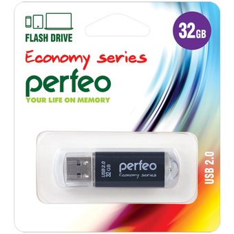 USB-флешка 32GB USB 2.0 Perfeo E01 Black economy series (PF-E01B032ES) 