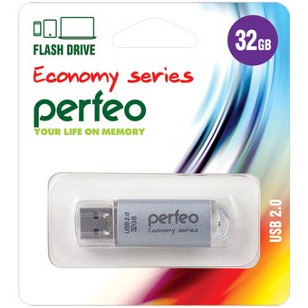  USB-флешка 32GB USB 2.0 Perfeo E01 Silver economy series (PF-E01S032ES) 