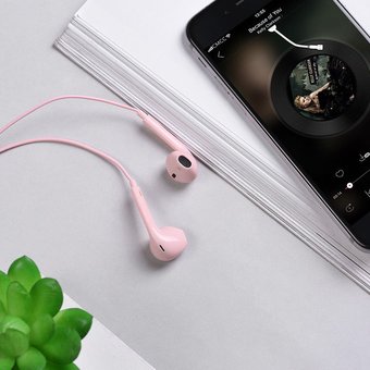  Наушники HOCO M55 Memory sound wire control earphones with mic pink 