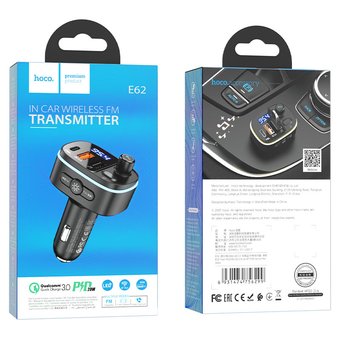  АЗУ Bluetooth FM трансмиттер Hoco E62 Fast PD20W+QC3.0, black 