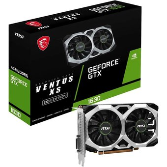  Видеокарта MSI NVIDIA GeForce GTX 1630 (GTX 1630 VENTUS XS 4G OC) 4096Mb 64 GDDR6 1815/12000 DVIx1 HDMIx1 DPx1 HDCP Ret 
