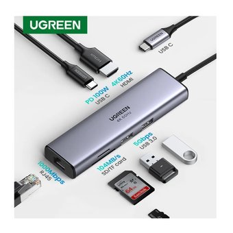  Адаптер UGreen CM511 (60384) USB-C Multifunction Adapter with PD Chargingсерый космос 