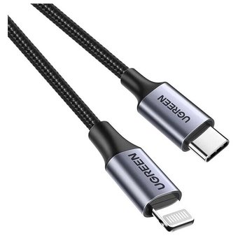  Кабель UGreen US304 (60759) USB-C to Lightning M/M Cable Aluminum Shell Braided 1 м черный 