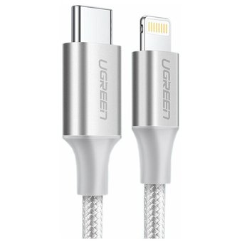  Кабель UGreen US304 (70525) USB-C to Lightning Cable Braided 2 м серебристый 