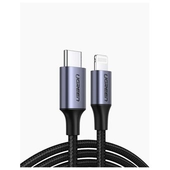  Кабель UGreen US304 (60759) USB-C to Lightning M/M Cable Aluminum Shell Braided 1 м черный 