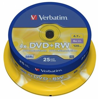  Диск DVD+RW Verbatim 4.7Gb 4x Cake Box (25шт) (43489) 