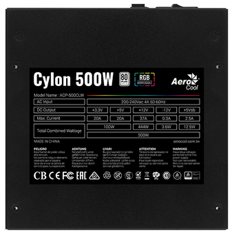  Блок питания Aerocool ATX 500W CYLON 500 80+ (24+4+4pin) 120mm fan color 5xSata RTL 
