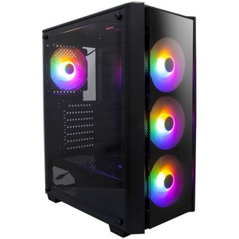  Корпус 1STPLAYER Fire Dancing V4-G (V4-G-4F1)/ATX, TG/4x120mm LED fans inc. 