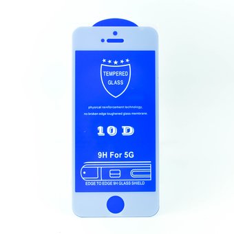  Защитное стекло 10D (0.18mm) для Apple iPhone 5/5S/SE (25 шт) Белая рамка тех.пак. 