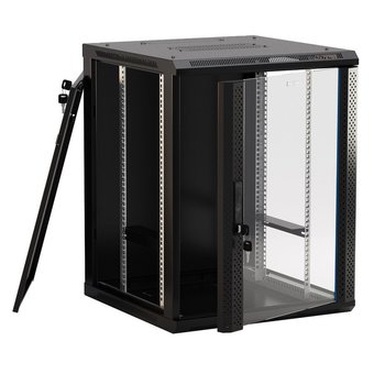  Шкаф коммутационный Hyperline TWB-1566-GP-RAL9004 настенный 15U 600x600мм пер.дв.стекл 2 бок.пан. 60кг черный 