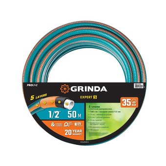  Шланг GRINDA ProLine Expert 5 1/2", 50 м, 35 атм, поливочный, армированный, пятислойный (429007-1/2-50) 