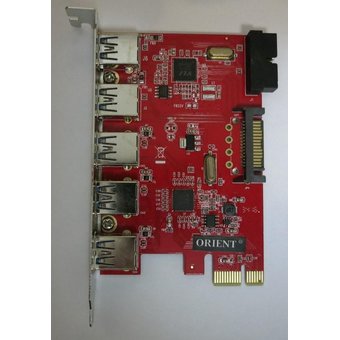  Контроллер ORIENT VA-3U5219PE OEM PCI-Ex, USB 3.0 (USB 3.1 Gen1) 5ext/2int (19-pin) port, VIA VL805+VL813 chipset, разъем доп.питания, oem 