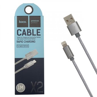  Дата-кабель HOCO X2 Knitted lightning 1м (серый) 