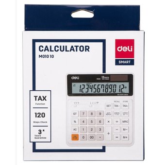  Калькулятор бухгалтерский Deli EM01010 белый 12-разр. 