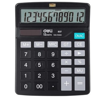  Калькулятор настольный Deli E837 черный 12-разр. 