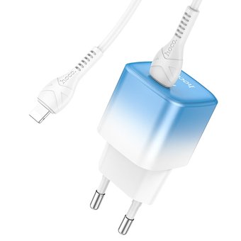  СЗУ Hoco C101A single port PD20W charger set+Type-C to lightning (EU), Ice blue 