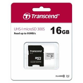  Карта памяти Transcend microSDHC 300S 16GB Class 10 UHS-I U1 +SD adapter (TS16GUSD300S-A) 