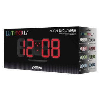  Часы-будильник Perfeo LED Luminous, черный корпус / красная подсветка (PF-663) 