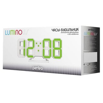  Часы-будильник Perfeo LED Luminous, белый корпус / зелёная подсветка (PF-663) 