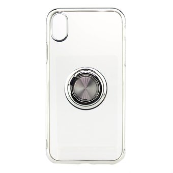  Чехол силиконовый с кольцом для iPhone XR серебро 