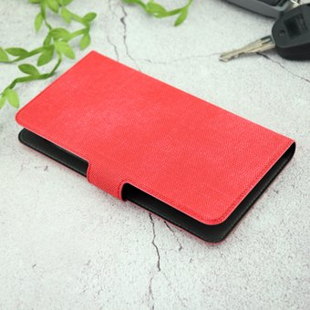  Чехол-книга универсальный джинсовый с боковым зажимом слайдер 5.0-5.5 красный 