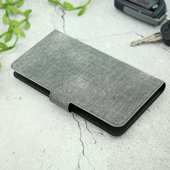  Чехол-книга универсальный джинсовый с боковым зажимом слайдер 5.0-5.5 серый 