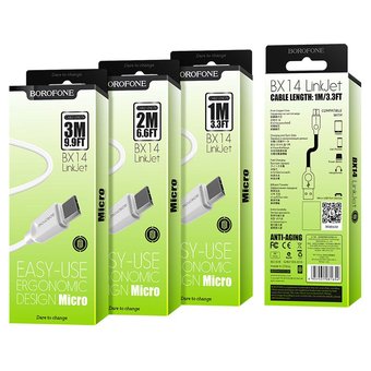  Дата-кабель BOROFONE BX14 LinkJet micro 3м (белый) 