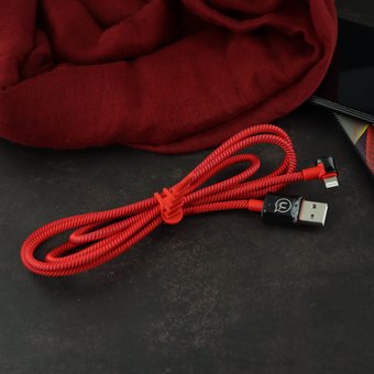  Дата-кабель USAMS US-SJ254 U13 90°Bending Intelligent lightning 1.2м (красный) 