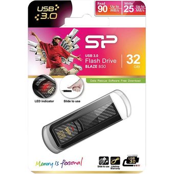  USB-флешка 32G USB 3.0 Silicon Power Blaze B50 Black Carbon (SP032GBUF3B50V1K) 