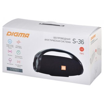  Колонка портативная Digma S-36 черный 25W 1.0 BT/3.5Jack/USB 3400mAh (SP3625B) 