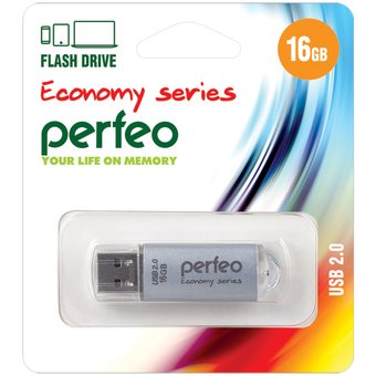  USB-флешка 16GB USB 2.0 Perfeo E01 Silver economy series (PF-E01S016ES) 