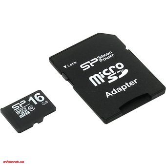  Карта памяти Silicon Power microSDHC 16Gb + adapter (SP016GBSTH010V10SP) 